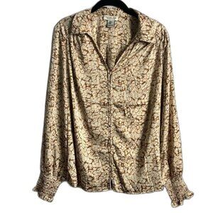 Rachel Zoe Animal Print Satin Button Front Long Sleeve Blouse